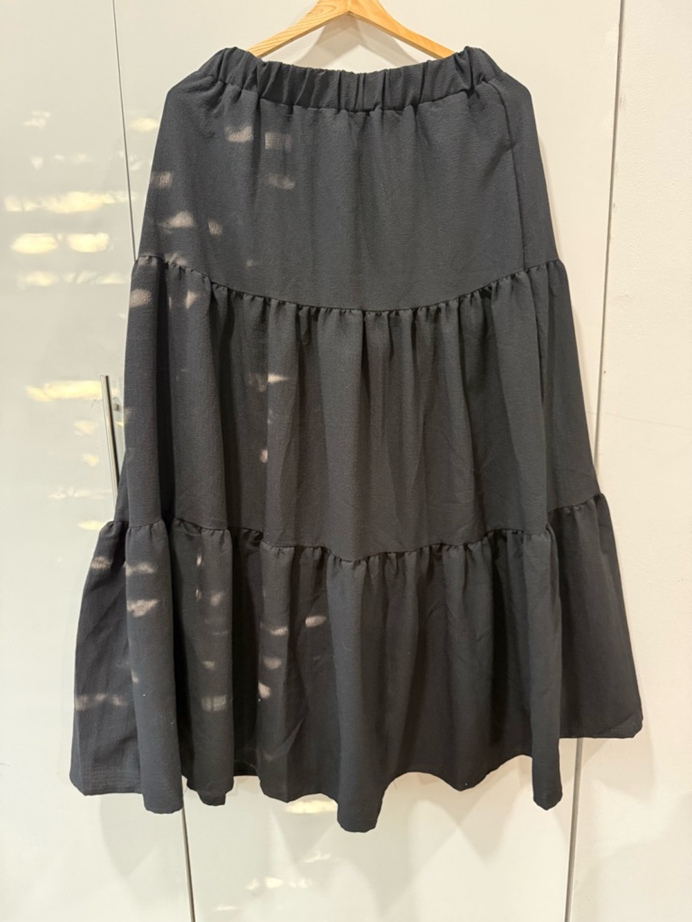 Women's Black Tiered Maxi Skirt with Elastic Waist